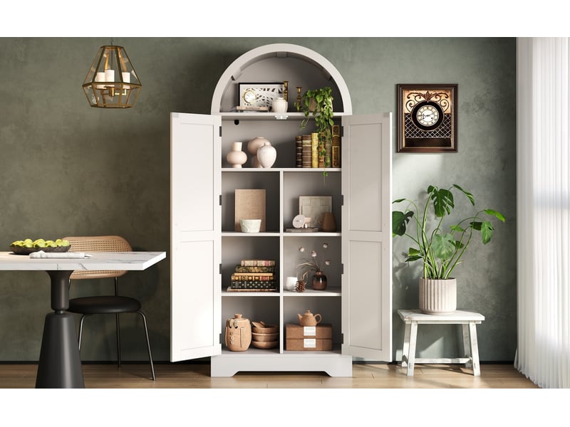  Vitrine avec étagères réglables et partie ouverte, style campagne moderne, pour salon ou salle à manger, blanche  - Conforama B