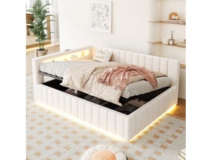 Lit coffre 140x200 cm <strong>MODENVIE</strong> <strong></strong> coloris beige