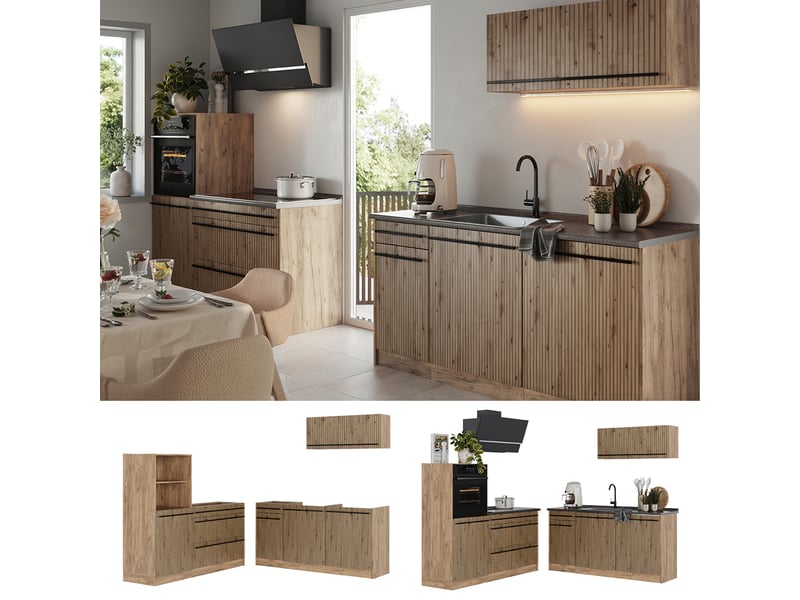  Vicco cuisine, chêne artisanchêne doré, 160cm plan de travail marbre  - Conforama D