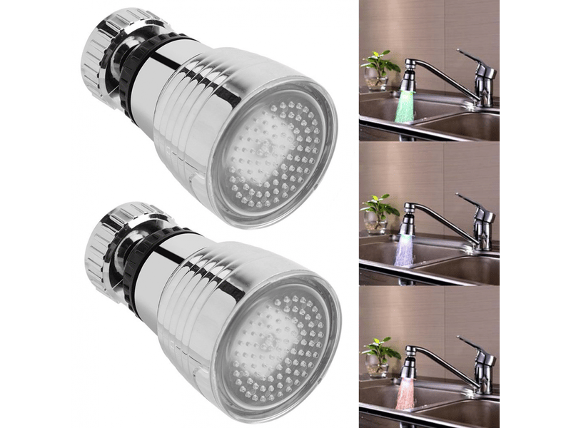 Jeu de 2 robinets rotatifs 360 degrés avec capteur de température, robinet avec lumière led 3 couleurs pour évier de cuisine, salle de bain et douche. - Conforama A