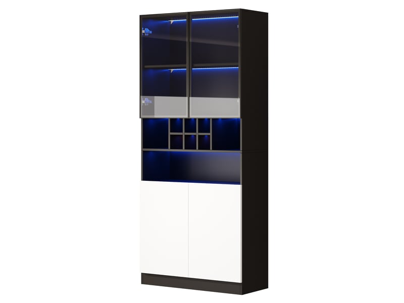  Vitrine led 80x30x180 cm, armoire haute en verre trempé avec étagères et porte-bouteilles, meuble de rangement salon salle à manger - noir  - Conforama D