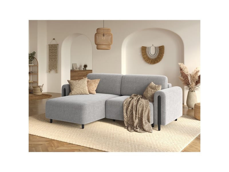 Canapé d'angle convertible arvessa gris clair bouclette – angle gauche avec coffre  - Conforama B