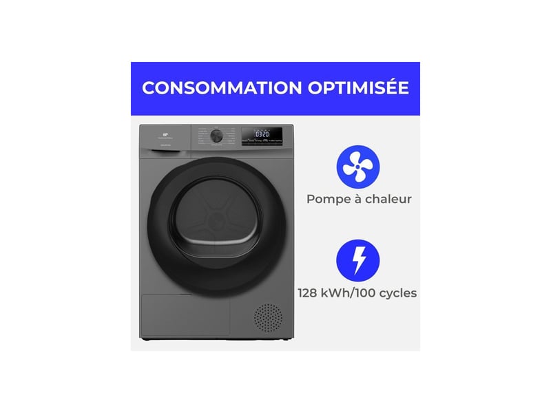  Sèche-linge pompe à chaleur 9 kg 60 cm classe d finition argent CESL9PCSD - Conforama C