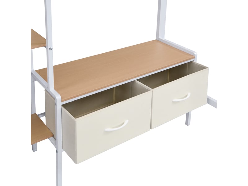  Lit mezzanine avec bureau et rangements - 90x200cm - étagères et 2 boîtes en tissu - avec sommier à lattes - blanc et naturel  - Conforama E