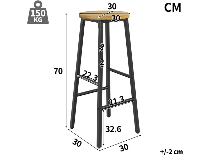  Tabouret de bar lot de 2 avec deux repose-pieds et pieds réglables, assise effet bois, en métal noir  - Conforama D