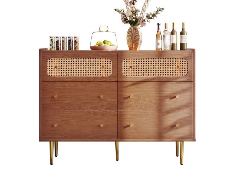  Buffet 6 tiroirs 120x40x90 cm meuble de rangement bois métal couleur noix design moderne  - Conforama A