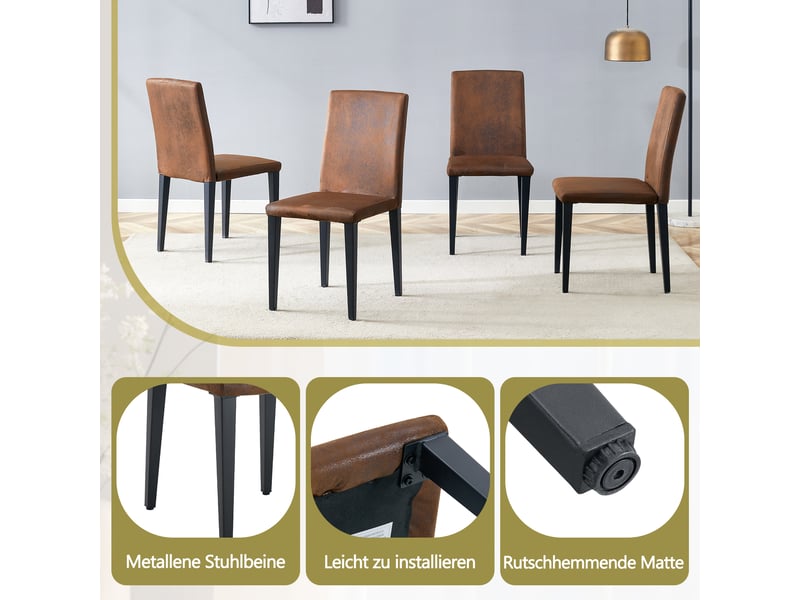  Lot de 2 chaises de salle à manger,41x47x90 cm,tissu et métal noir,marron  - Conforama E