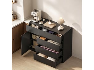 Buffet 1 porte(s) 5 tiroir(s) <strong>MODFU</strong> <strong></strong> - 100 cm coloris noir