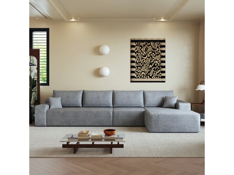  Canapé d'angle, canapé modulable, assise profonde, livré monté, design moderne, 340 cm, pour salon, chambre, gris, appartement  - Conforama D