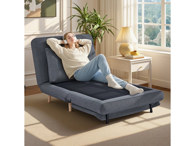 Fauteuil convertible 3 en 1 gris, dossier inclinable, fauteuil lit avec coussin, pour petit espace et chambre d'amis 95 cm - Conforama B