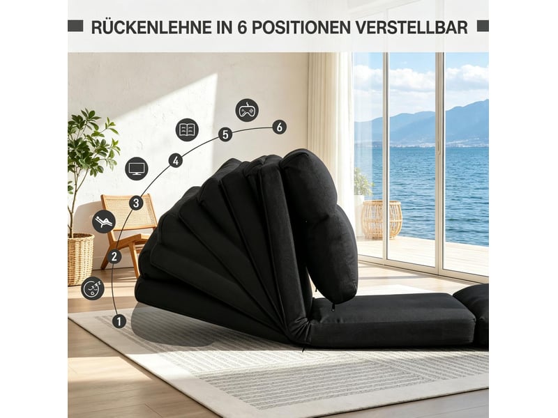  Fauteuil relax convertible au sol avec dossier réglable 5 positions, couchage d'appoint en polyester noir  - Conforama E