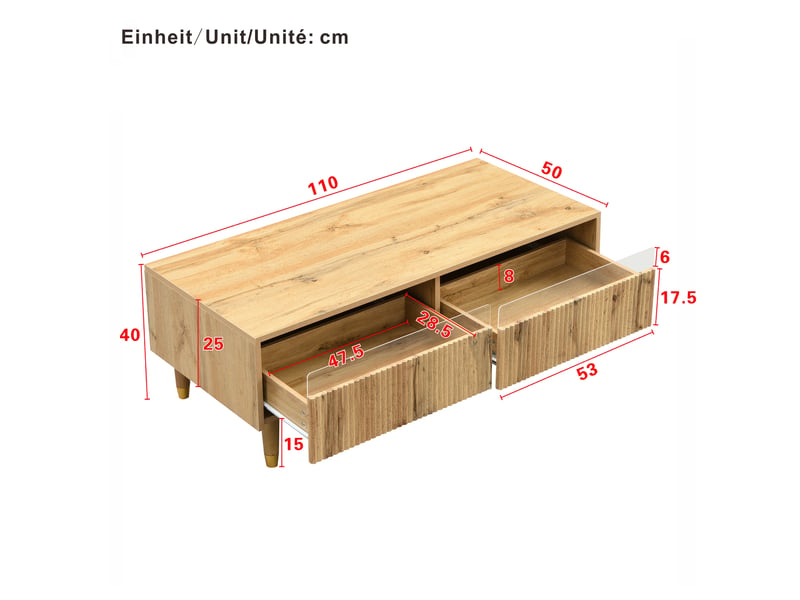  Ensemble meuble tv et table basse, 178x35x45 cm et 110x50x40 cm, led, coloris bois naturel  - Conforama D