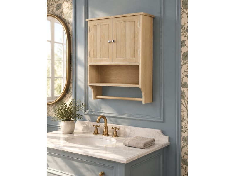 Meuble mural salle de bain 56.9x19.1x70.1 cm effet chêne avec porte-serviettes - Conforama E