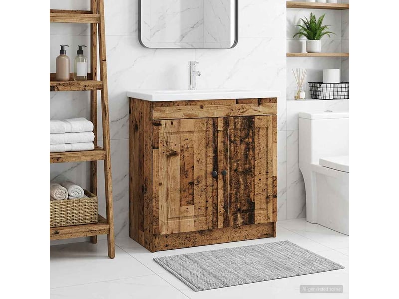  Armoire sous évier de salle de bain, meuble de rangement bois ancien shl2788  - Conforama B