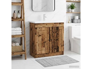 Armoire sous évier de salle de bain, meuble de rangement bois ancien shl2788