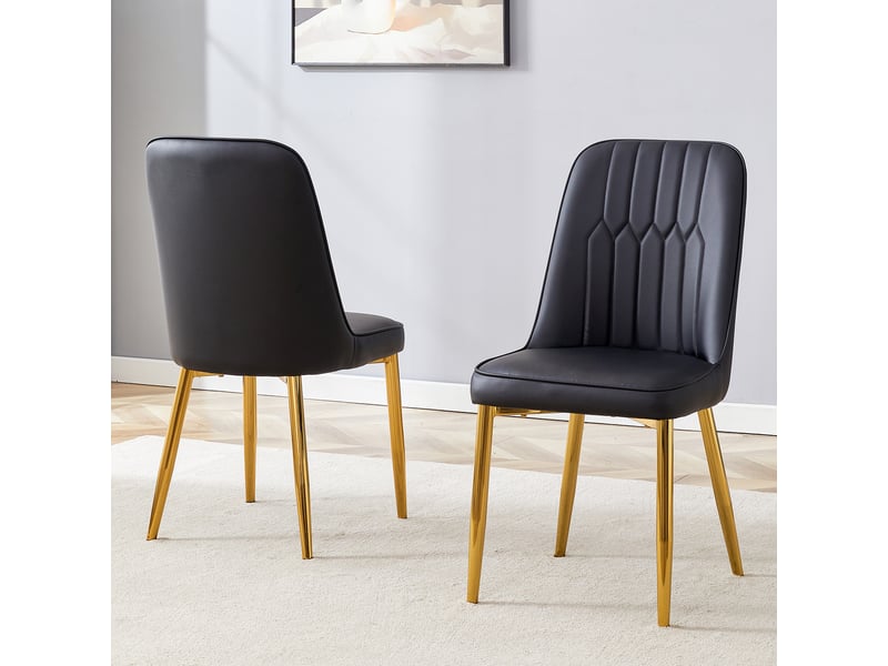  Lot de 2 chaises simili cuir noir – design minimaliste, assise large, pieds en métal antidérapants  - Conforama B
