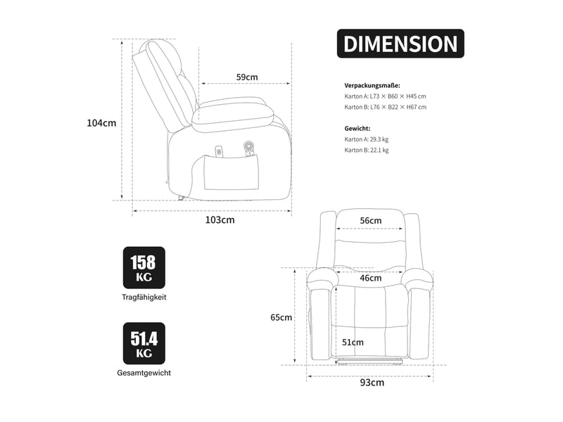  Fauteuil inclinable électrique multifonctionnel 93x103x104cm- avec assistance au maintien en hauteur, massage par vibrations - chenille - marron  - Conforama C