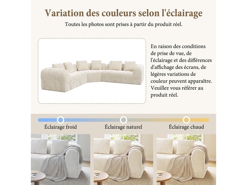  Canapé d'angle incurvé 3 places en tissu chenille premium,canapé compressé sans montage,mousse haute résilience,beige 326x97x66CM - Conforama W