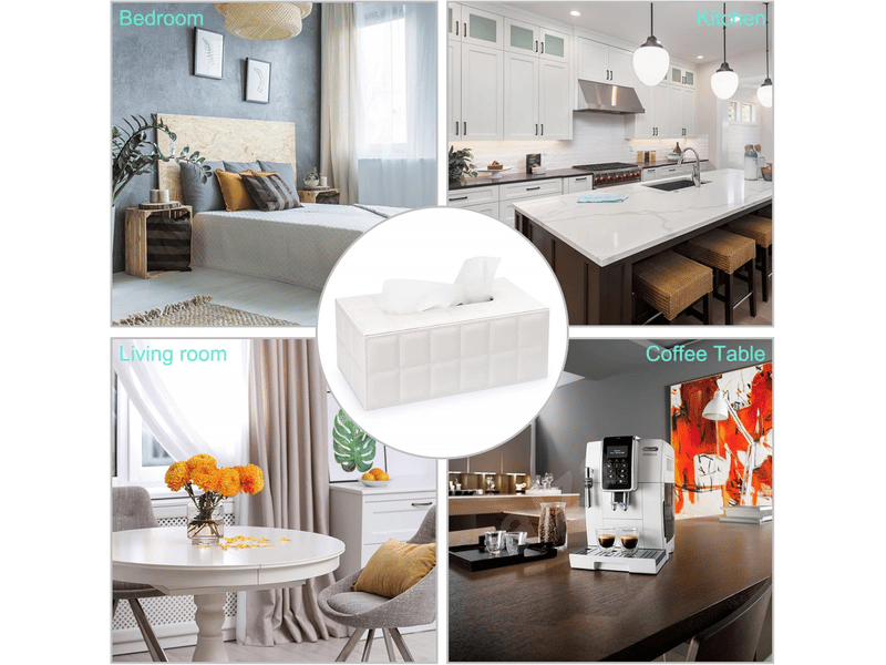  Boîte à mouchoirs rectangulaire en cuir pu - décoration élégante et raffinée - blanc  - Conforama D