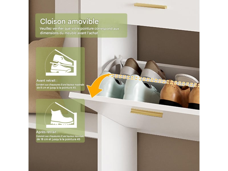  Vestiaire d'entrée avec miroir 3 meubles à chaussures 1 tiroir blanc 133x23.5x180 cm N657P41255253W - Conforama D