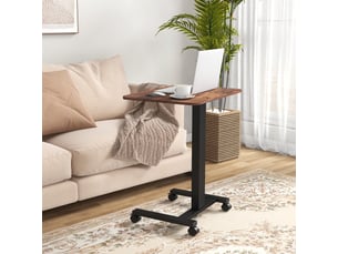Table pour ordinateur portable marron rustique réglable avec manivelle, 4 roulettes et 2 freins 65x48x108 cm