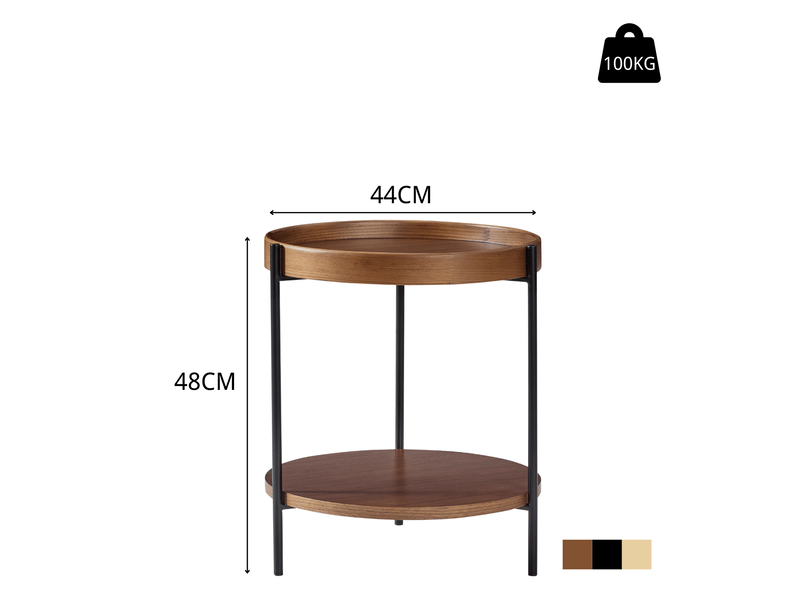  Table basse ronde à 2 plateaux avec rangement ouvert, style moderne, pour salon, en bois massif et mdf, noyer  - Conforama D
