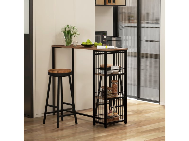  Table haute de cuisine à 3 étagères, table de bar haute pour 2 personnes, pieds en acier pour salon, 120 x 40 x 105 cm, marron et noir  - Conforama C