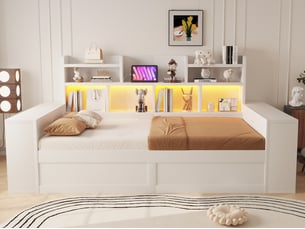 Lit coffre 90x200 cm <strong>LEYTN</strong>  <strong></strong> coloris blanc