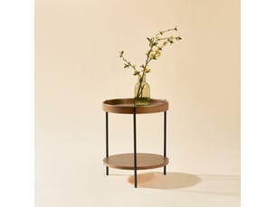 Table basse ronde à 2 plateaux avec rangement ouvert, style moderne, pour salon, en bois massif et mdf, noyer