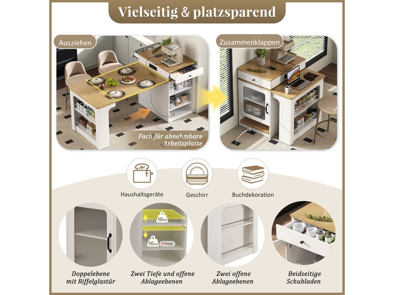 Table extensible plateau amovible bar prises fonction îlot de usage blanc table de salle à manger - Conforama D