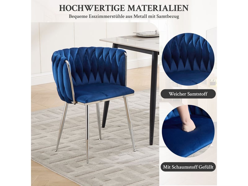  Chaise de cuisine 2 pièces en velours revêtement en velours tissu tissé style moderne pieds argentés  - Conforama D