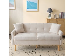 Canapé 2 places tcqpz design moderne en chenille beige 162 x 74 x 77 cm avec 2 coussins