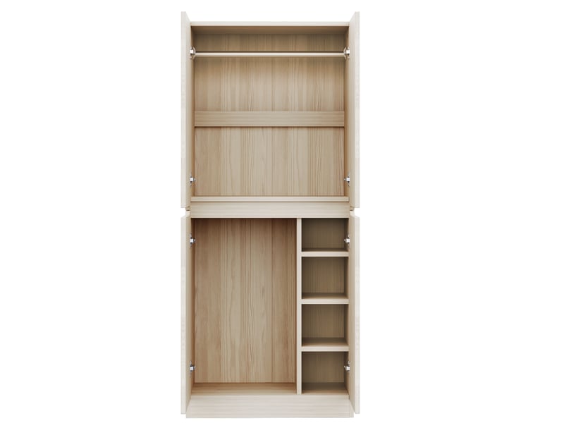  Armoire 70x40x170cm 4 portes, rangement pratique, penderie et compartiments, style moderne, bois et métal, couleur bois  - Conforama W