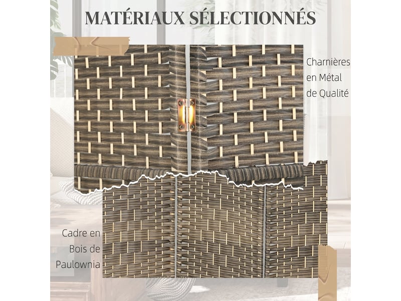  Paravent intérieur en bois 4 panneaux séparateur de pièce pliable pour salon chambre 180 x 180 cm foncé chêne  - Conforama R