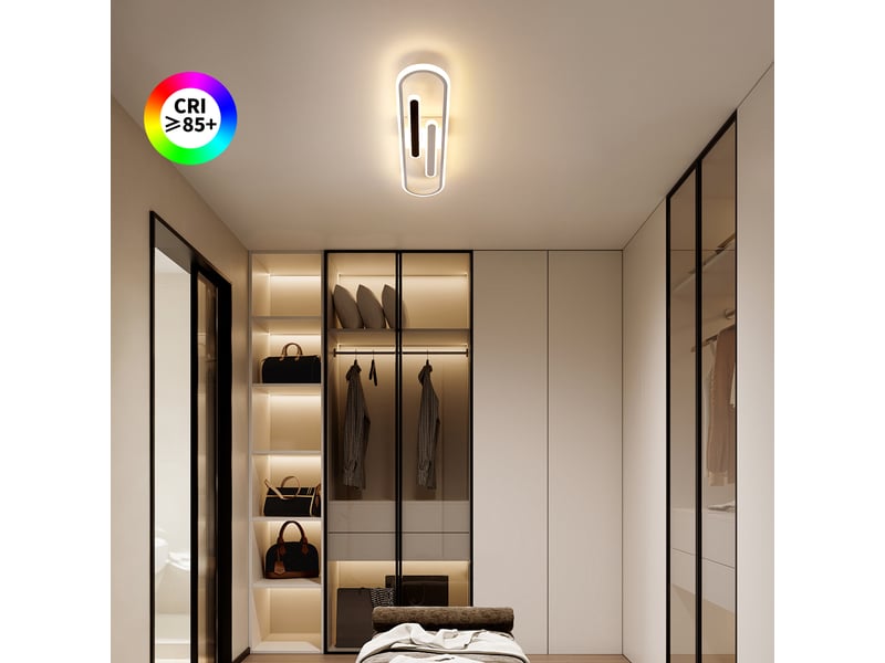  Plafonnier led ovale moderne, l47 x w12 x h5,5 cm, lampe de plafond 29 w 2447 lm, blanc sable et noir, 3000 k blanc chaud, salon, chambre, cuisine  - Conforama E