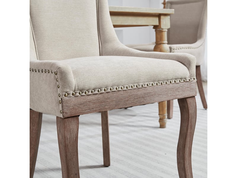  Lot de 2 chaises de salle à manger en tissu chenille beige DE1807BG - Conforama E