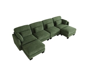 Canapé modulable en u - 4 places - 2 ottomans - assise profonde - tissu chenille - structure en bois massif - grand confort - vert