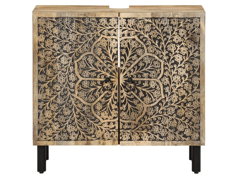  Armoire lavabo salle de bain, meuble de rangement bois massif de manguier shl756  - Conforama C