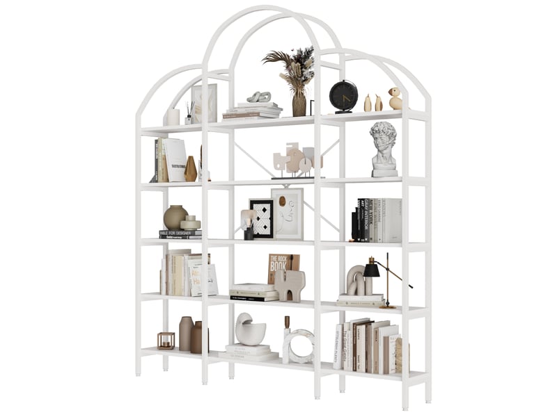  Bibliothèque 170x26x190 cm, 5 niveaux, meuble de bureau, design nuage, structure stable et robuste, mdf, métal, blanc  - Conforama A