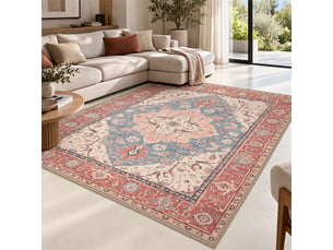 The white stone tapis oriental motif heriz 140x190 cm | tapis style persan avec effet vintage vieilli | poils ras 100% polyester, impression numérique, lavable à 30°c