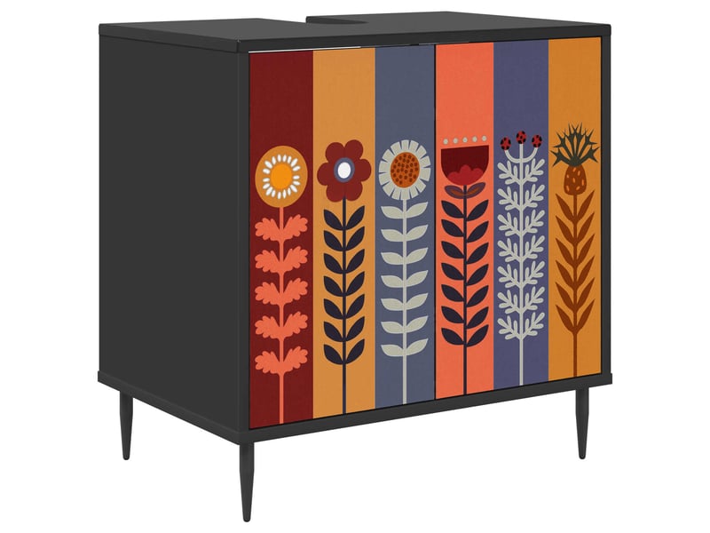  Armoire de salle de bain, meuble de rangement essen chêne noir 60x40x61 cm  - Conforama A