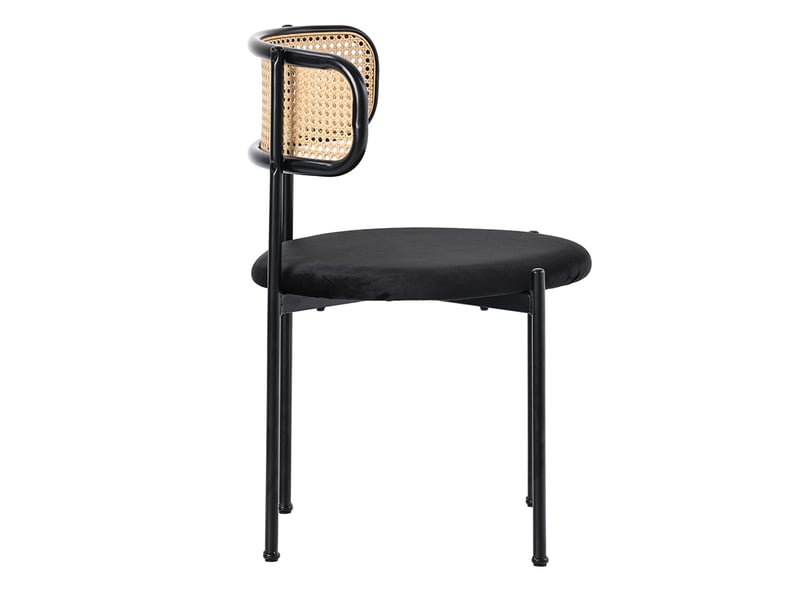  Chaise de salle à manger lot de 6 avec dossier en rotin - lpospi - assise en velours, pieds métal noir  - Conforama A