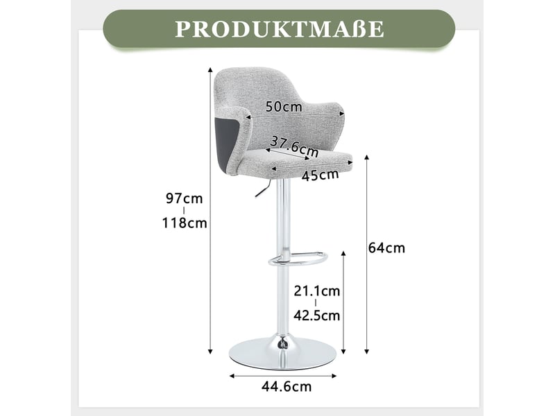  Tabouret de bar lot de 2 pivotant réglable avec accoudoirs et repose-pieds en tissu gris clair  - Conforama D