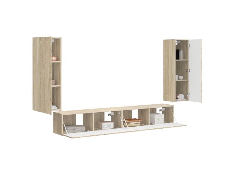  Ensemble de meuble tv - banc tv - meuble de rangement mural 4 pcs chêne sonoma bois d'ingénierie  - Conforama C