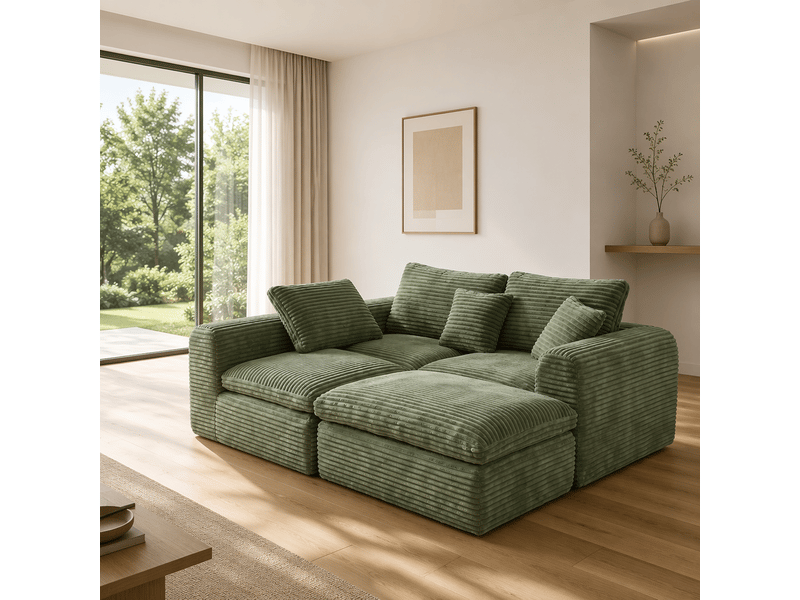 Canapé modulable 3 places 280x180x65 cm - canapé d’angle l - 3 modules convertibles - lit d’appoint - velours côtelé - mousse et ressorts - vert CozyNest - Conforama D