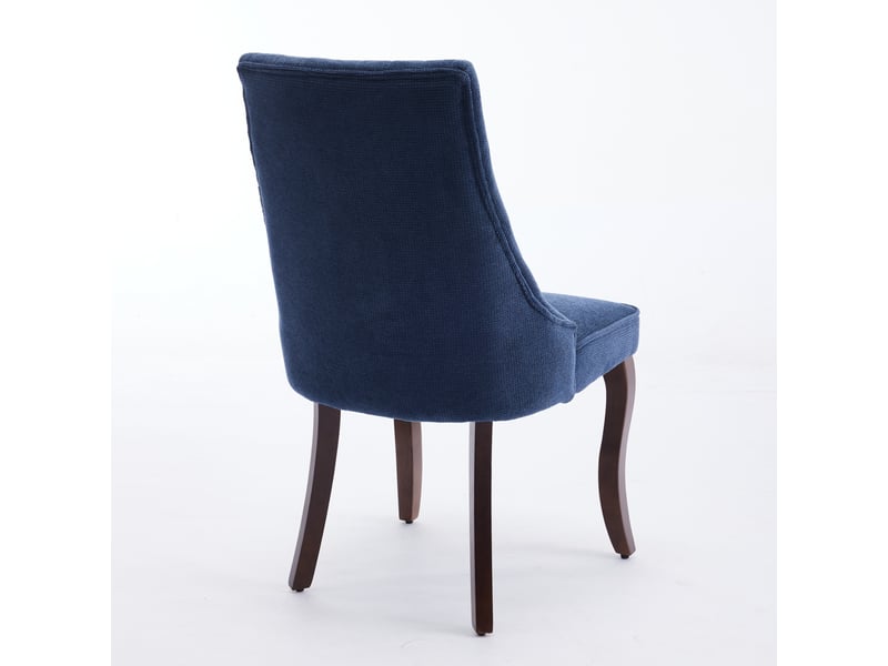 Chaises de salle à manger lin de1847bl bleues lot de 2 avec pieds bois courbés et dossier cannelé - Conforama E