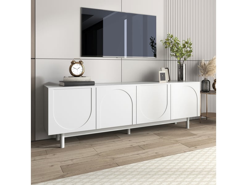  Meuble tv modenvie blanc 175 x 38 x 56 cm à 4 portes avec tablettes réglables  - Conforama E