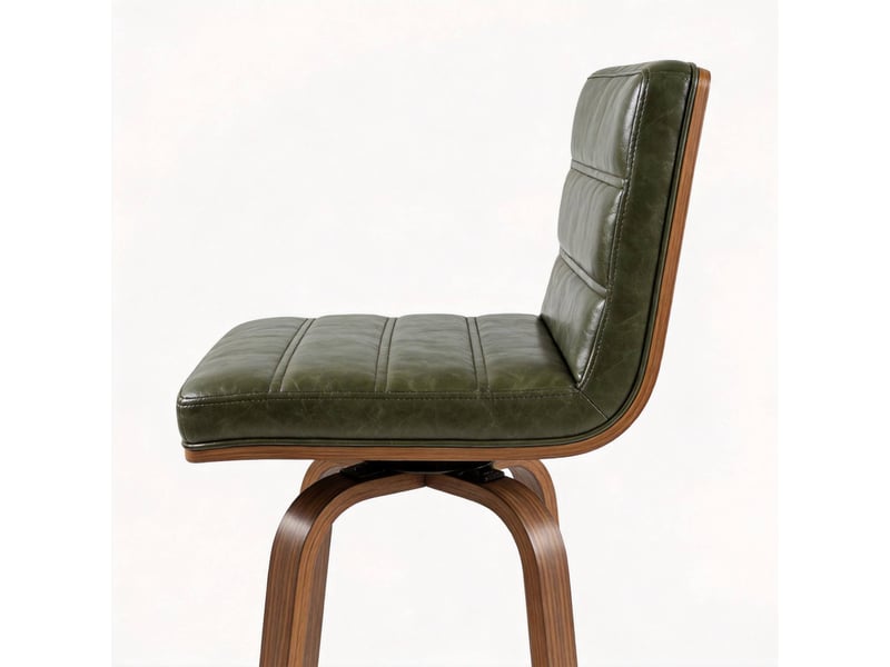 Tabouret de bar pivotant avec dossier ergonomique, anneau repose-pieds et patins antidérapants, en métal et bois vert  - Conforama E