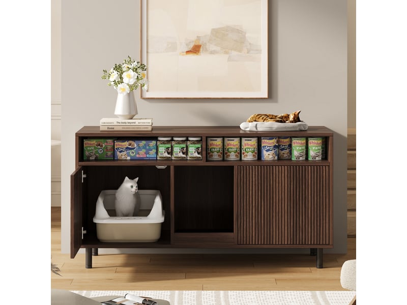  Meuble cache-litière avec rangement, maison de toilette discrète, noyer, 120 x 50 x 66 cm, mdf Fay Lum - Conforama B