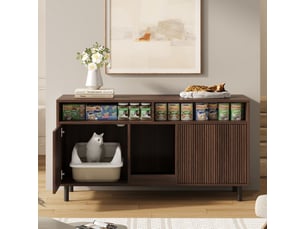 Meuble cache-litière avec rangement, maison de toilette discrète, noyer, 120 x 50 x 66 cm, mdf